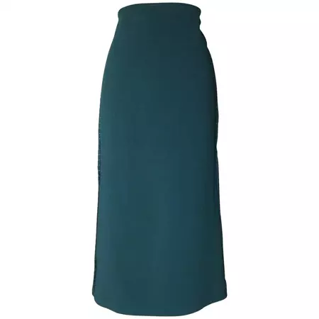 Oscar de la Renta Runway Teal Blue Green Bodycon Knit Midi Skirt