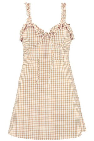 Ruffle Shoulder Gingham Mini Dress | Boohoo