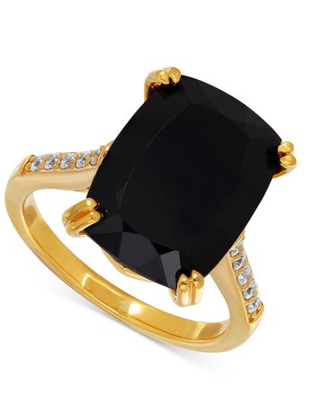 Macy's 14k Gold-Plated Sterling Silver Onyx and Cubic Zirconia Statement Ring
