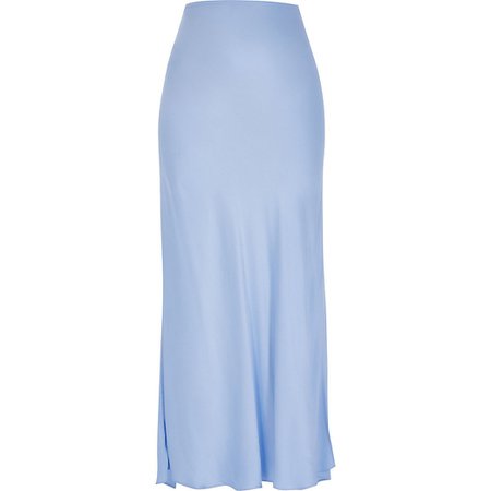 Blue side split satin skirt | River Island