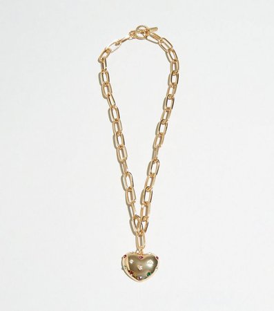 Gold Gem Embellished Heart Chain Necklace | New Look