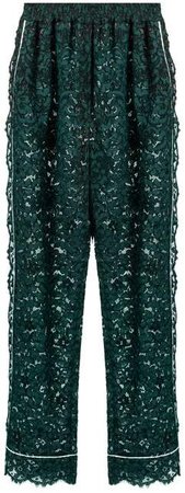 High Rise Straight Leg Cordonetto Lace Trousers - Womens - Green