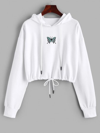 [37% OFF] 2020 Drawstring Butterfly Print Crop Hoodie In WHITE | ZAFUL