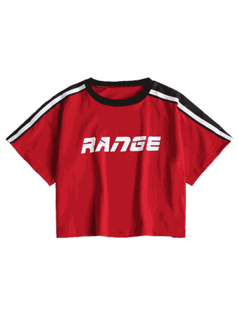Striped Tape Sleeve Graphic Cropped Tee RED WINE: Tees ONE SIZE | ZAFUL