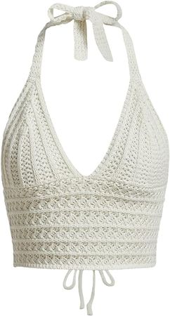 SOLY HUX Womens Crochet Halter Crop Tops Summer Sexy Knitted V Neck Sleeveless Camisole Y2K Top Solid Beige Large at Amazon Women’s Clothing store