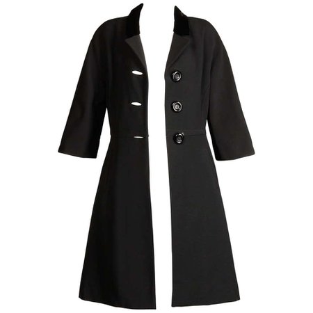 1960s Vintage Black Wool Coat For Sale at 1stdibs