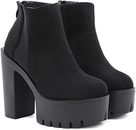 Amazon.com | femflame Women's Platform Boots Lace-Up Chunky Heel Ankle Booties with Zipper Black Goth Punk Boots Walking High Heel Shoes | Ankle & Bootie