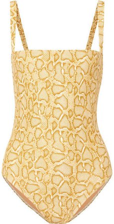 Phoebe Snake-print Swimsuit - Yellow