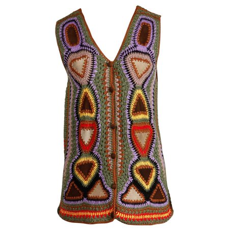 Incredible 1970s Vintage Hippie Boho Crochet Wool + Suede Leather Vest Jacket For Sale at 1stDibs