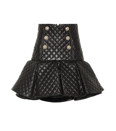 Balmain Quilted Leather Miniskirt In Black | ModeSens