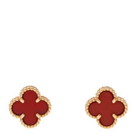 VAN CLEEF & ARPELS 18K Rose Gold Carnelian Sweet Alhambra Earrings 932140 | FASHIONPHILE