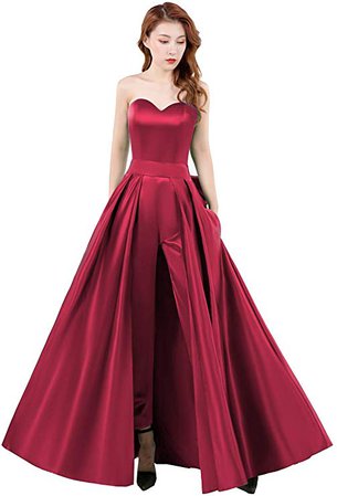 Honeydress Women's A Line Satin Jumpsuits Evening Dresses Detachable Skirt Sweetheart Prom Gowns Pants Green at Amazon Women’s Clothing store