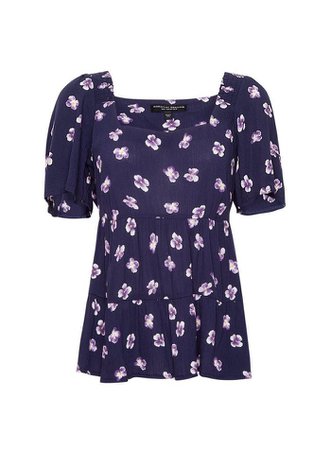 Navy Floral Print Tired Top | Dorothy Perkins