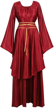 Amazon.com: Womens Deluxe Medieval Victorian Costume Renaissance Long Dress Costumes Irish Over Cosplay Retro Gown Wine Red-M: Clothing
