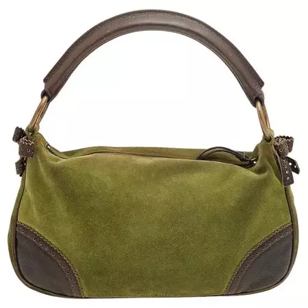 Miu Miu Green/Dark Brown Suede And Leather Brogue Hobo For Sale at 1stDibs