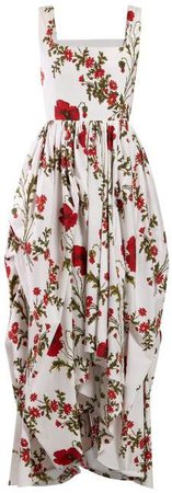 Poppy Print Cotton Poplin Dress - Womens - White Multi