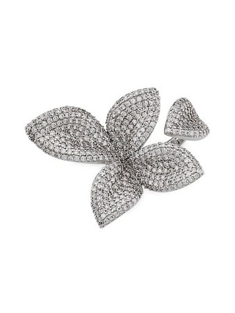 Buy Theia Plumeria 14K White-Gold-Plated & Cubic Zirconia Cuff Ring up to 70% Off | Saks Fifth Avenue