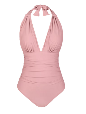 one piece pastel pink swimsuit beach