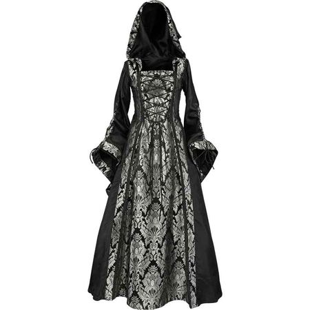 Alluring Damsel Dress with Hood - Black with Silver - Medieval Collectibles