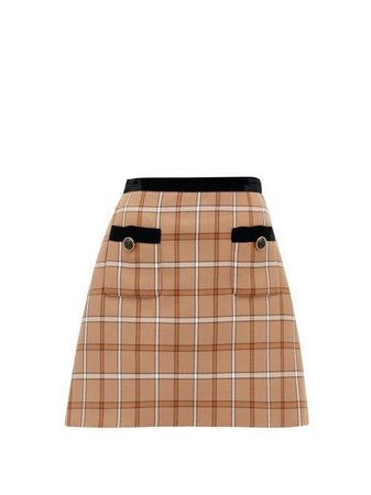 MIU MIU  High-rise velvet & checked twill mini skirt