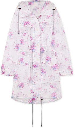 Hooded Floral-print Crinkled-organza Coat - Lilac