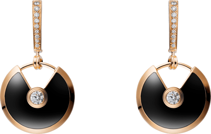 CRB8301222 - Amulette de Cartier earrings, small model - Pink gold, onyx, diamonds - Cartier