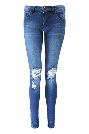 Distressed Rip Knee Skinny Jeans | Boohoo