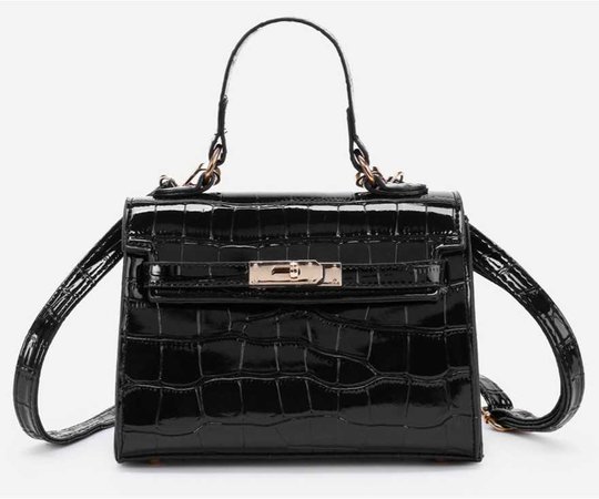 black crocodile print purse