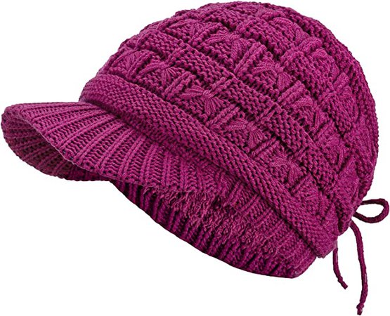BYOS Womens Winter Chic Cable Warm Fleece Lined Crochet Knit Hat W/Visor Newsboy Cabbie Cap at Amazon Women’s Clothing store