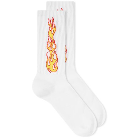 Palm Angels Flames Sock White & Orange | END.