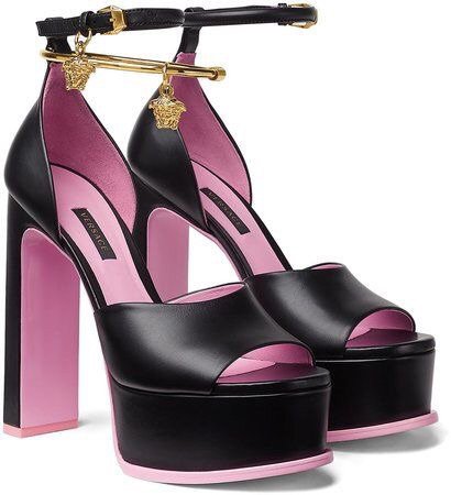 black and pink versace heels