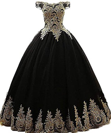 inmagicdress Women's Ball Gowns Gold Lace Appplique Dress at Amazon Women’s Clothing store