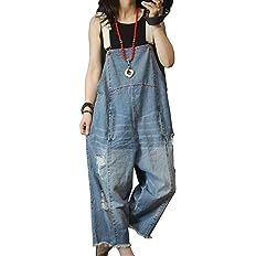Amazon.com: YESNO Women Casual Loose Cropped Denim Jumpsuits Rompers 90s Jeans Overalls Distressed Ripped Fringed/Pockets L P49 Blue : Clothing, Shoes & Jewelry