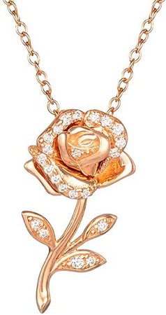 Amazon.com: Disney Beauty and the Beast Pendant, Enchanted Rose Necklace, Pink Gold Over Sterling Silver and Cubic Zirconia, 18" : Clothing, Shoes & Jewelry