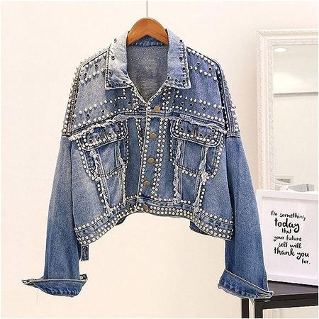 Amazon.com: Hiuwa Vintage Rivet Denim Jacket Short Loose Jeans Jacket Women Punk Style Jackets Autumn Blue One Size : Clothing, Shoes & Jewelry