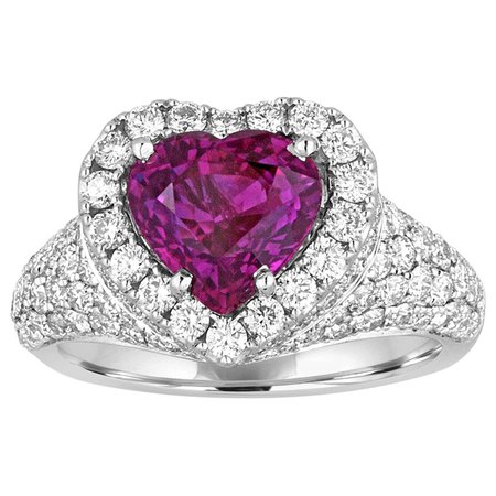 Certified 3.05 Carat No Heat Purple Sapphire Diamond Gold Heart Ring For Sale at 1stDibs