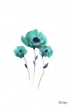Turquoise flowers Painting by Ruth Design | Saatchi Art