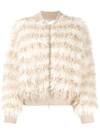 ShopBrunello Cucinelli shearling striped bomber jacket with Express Delivery - Farfetch