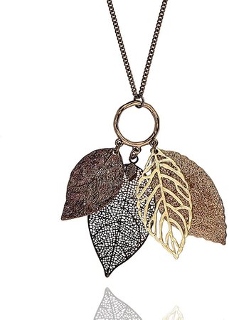 Amazon.com: Pomina Gold Silver Two Tone Filigree Leaf Pendant Long Necklace Chic Pendant Chain Necklace for Women (Worn Choco Gold): Clothing