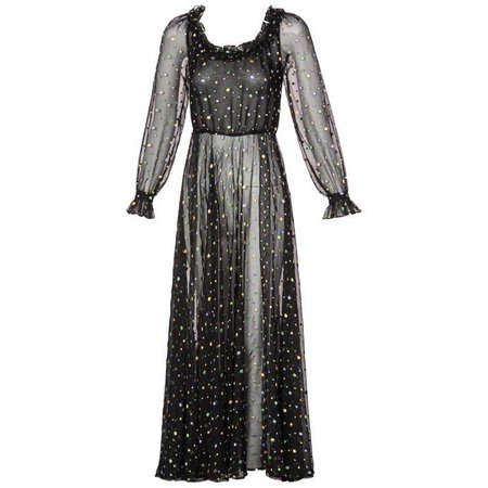 Louis Feraud Vintage Sheer Embroidered Dot Dress, 1970s For Sale at 1stdibs
