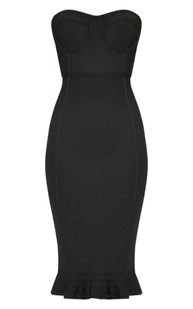 Roxina Black Bandage Frill Hem Midi Dress | PrettyLittleThing