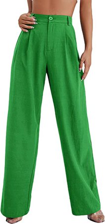 MakeMeChic Women's High Waisted Pockets Work Office Palazzo Wide Leg Pants Green S at Amazon Women’s Clothing store