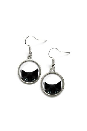 Cat Earrings Peeking Black Cat Earrings Cat Lover Gift | Etsy