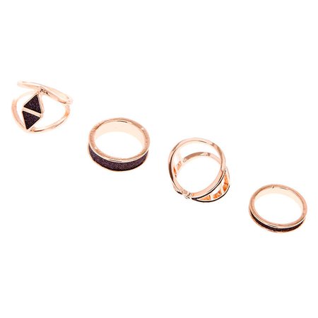 Rose Gold Black Glitter Ring Set | Claire's US