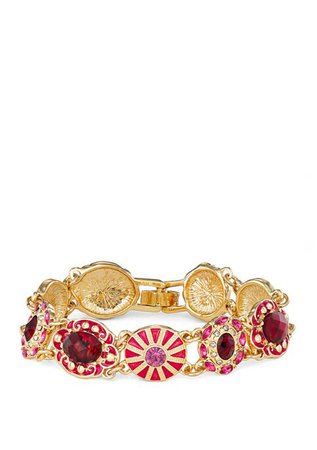 Napier Boxed Gold Tone Red Oval Stone Link Bracelet