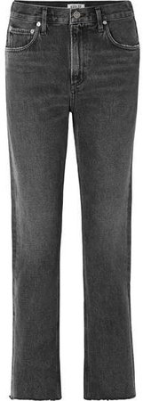 AGOLDE - Cherie Distressed High-rise Straight-leg Jeans - Charcoal