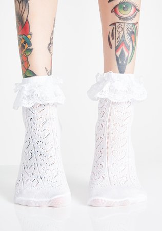 White Pointelle Heart Ruffle Ankle Socks | Dolls Kill