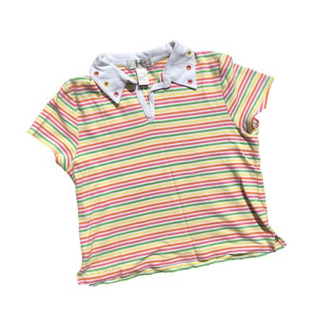 Vintage 1990s and 2000s rainbow stripped grommet top by Has - Depop