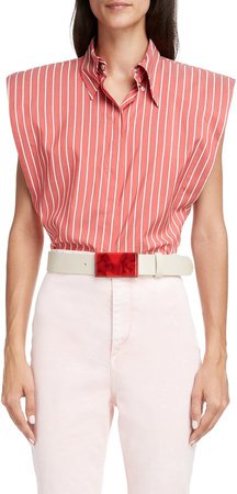 Enza Stripe Sleeveless Silk Shirt
