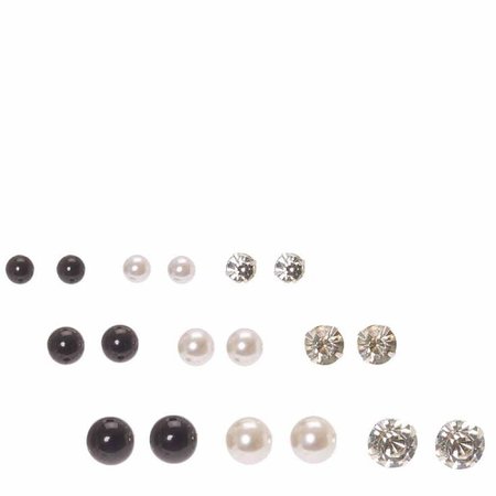 Graduated Crystal, White & Black Pearl Stud Earrings - 9 Pack | Claire's US